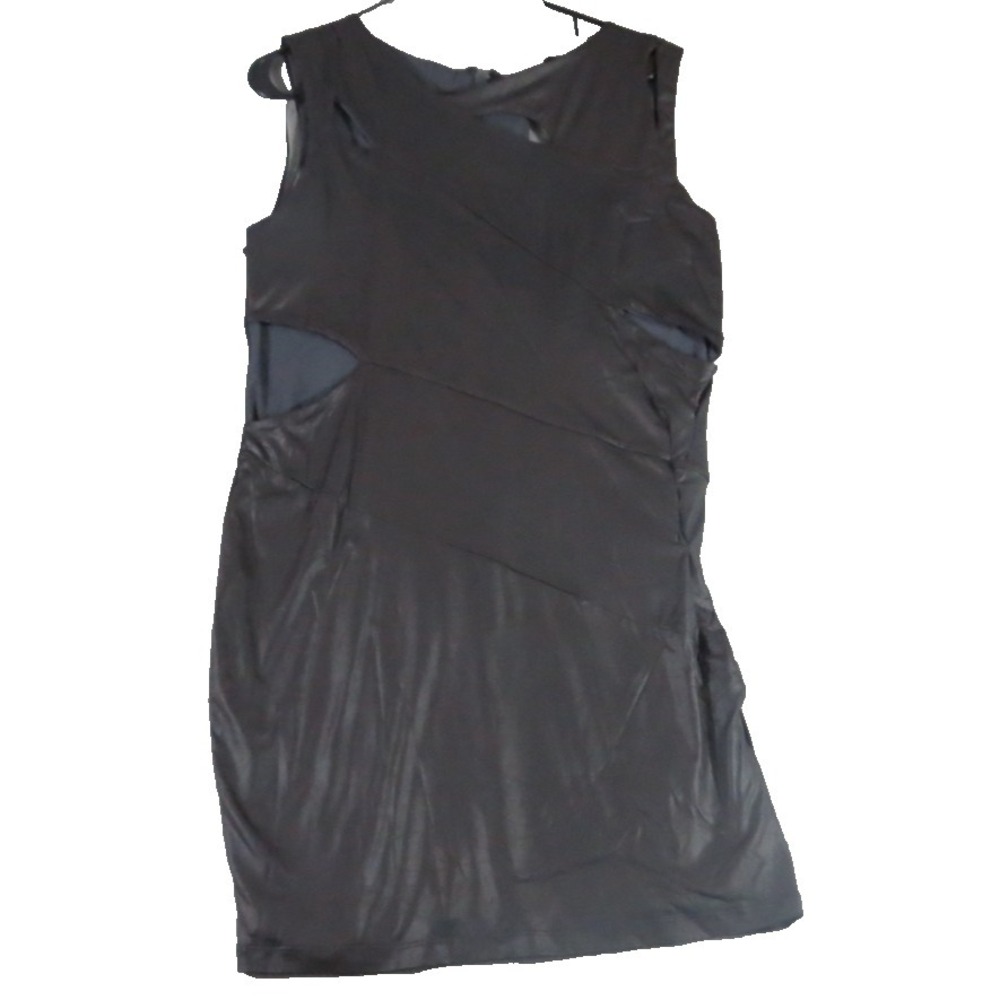 Vtg Bebe Bandage Dress Cutout Asymmetrical Womens XL Gray Sleek Bodycon Made USA